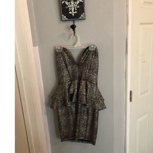 Sparkly gold and black strapless party dress